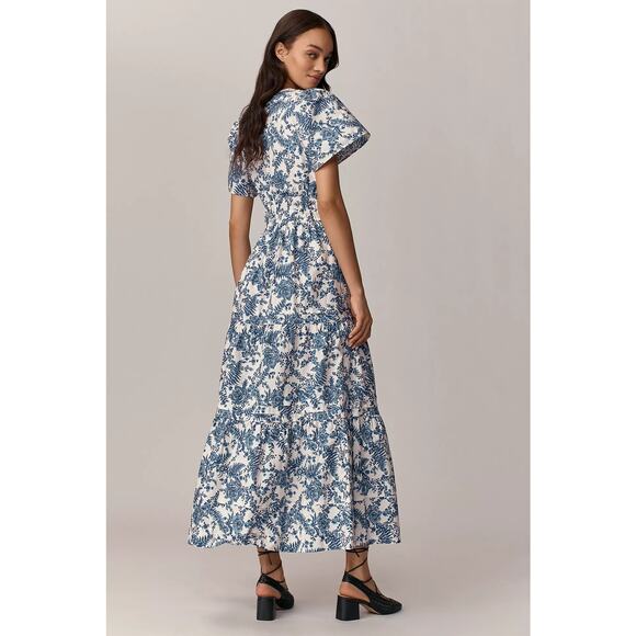 Anthropologie Maeve The Somerset Maxi Dress Blue White Fern Toile - Picture 4 of 12